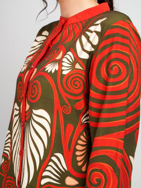 Printed Red Rayon Co-Ord Set