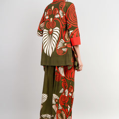 Printed Red Rayon Co-Ord Set