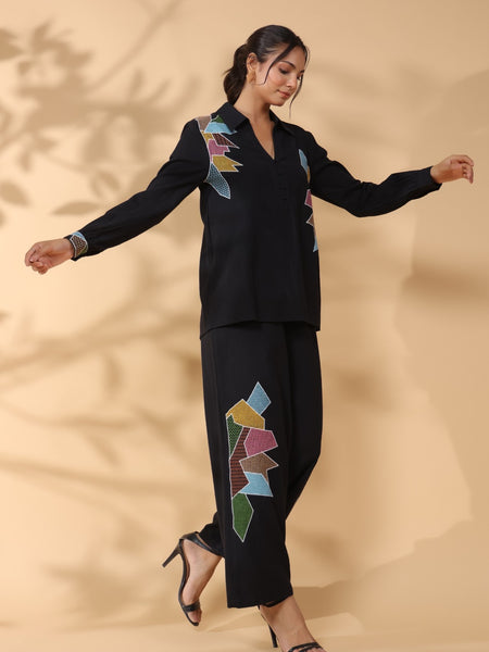 Cotton Black Embroidered Co-Ord Set
