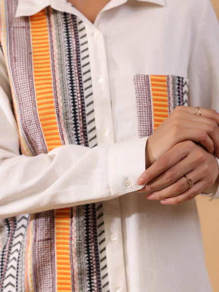 Off White Cotton Embroidery Work Top