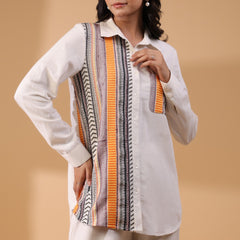 Off White Cotton Embroidery Work Top
