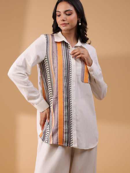 Off White Cotton Embroidery Work Top