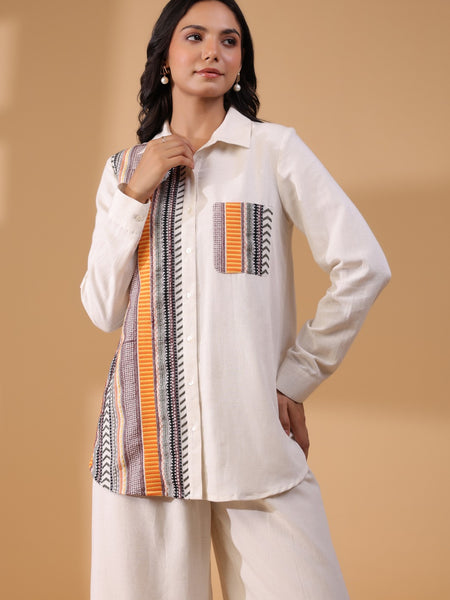 Off White Cotton Embroidery Work Top