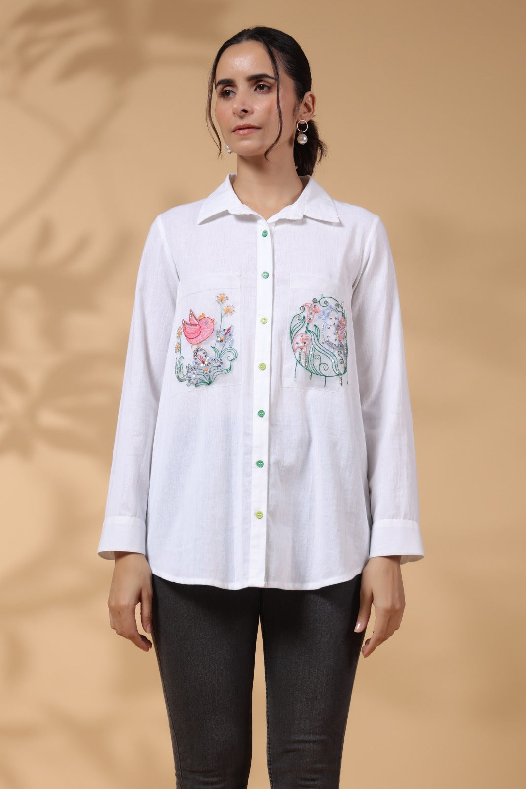 White Rayon Embroidered Top