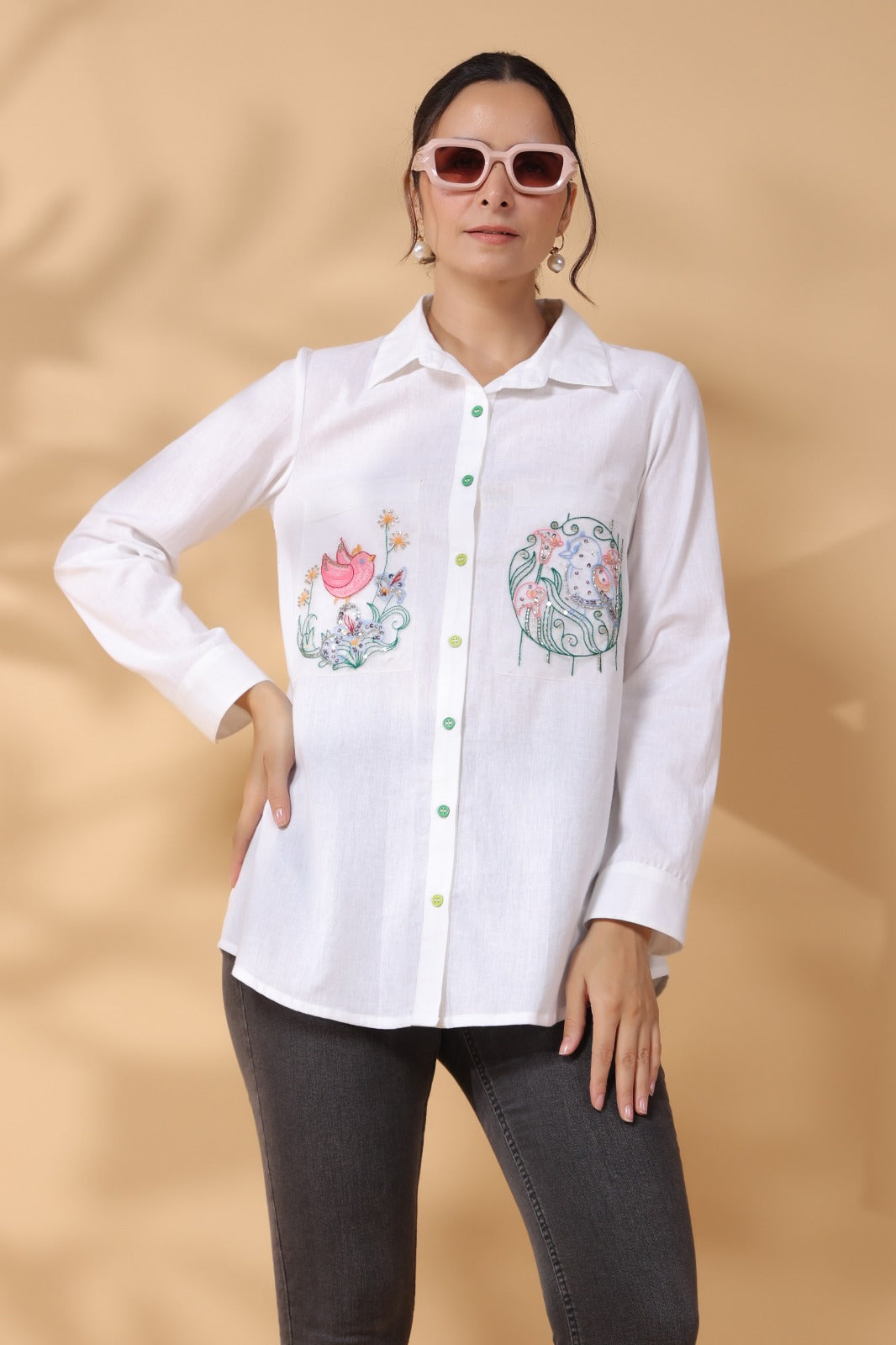 White Rayon Embroidered Top