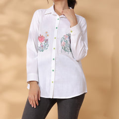 White Rayon Embroidered Top