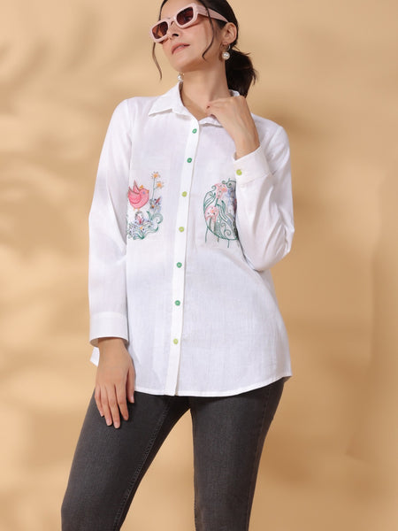 White Rayon Embroidered Top