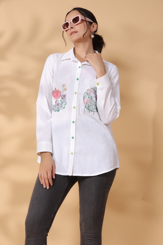 White Rayon Embroidered Top