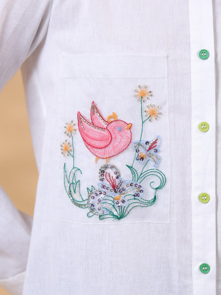 White Rayon Embroidered Top