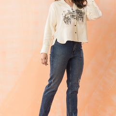 Printed Cotton Off White Top