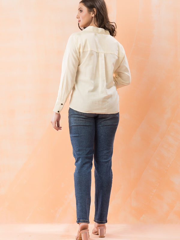 Printed Cotton Off White Top