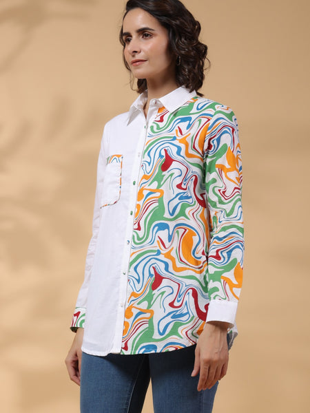 White Cotton Top With Colorful Design