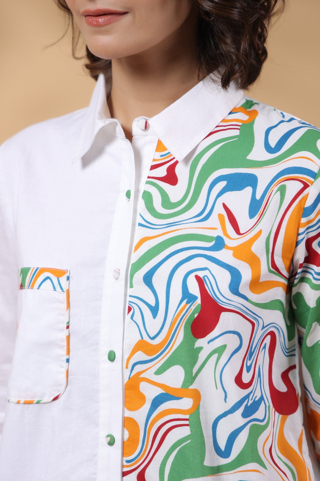 White Cotton Top With Colorful Design