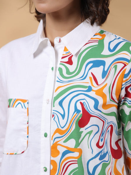 White Cotton Top With Colorful Design
