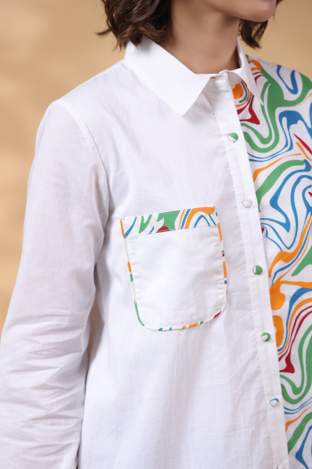 White Cotton Top With Colorful Design