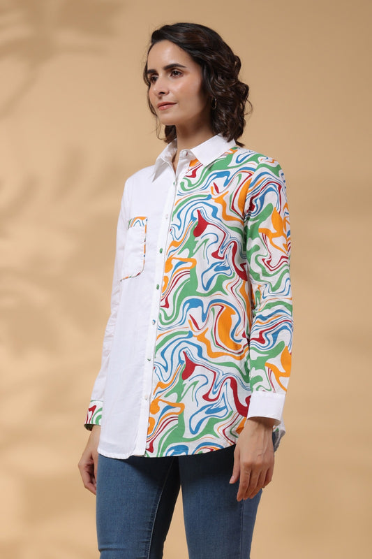 White Cotton Top With Colorful Design