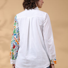 White Cotton Top With Colorful Design