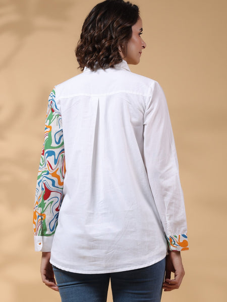 White Cotton Top With Colorful Design