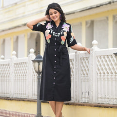 Designer Embroidery Work Black Midi Dress