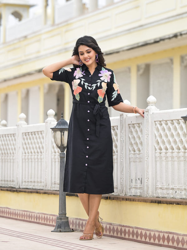 Designer Embroidery Work Black Midi Dress Designer Embroidery Work Black Midi Dress