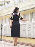 Designer Embroidery Work Black Midi Dress