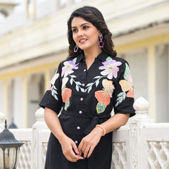 Designer Embroidery Work Black Midi Dress