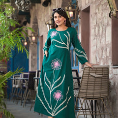 Cotton Green Hand Work Midi Dress