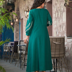 Cotton Green Hand Work Midi Dress
