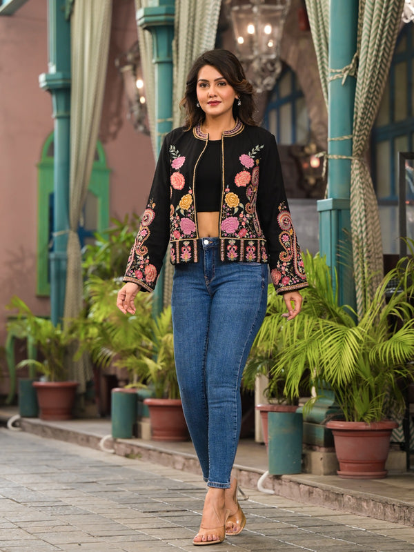 Winter Embroidered Jackets for Women: Elegant Styles to Elevate Your Festive Wardrobe 5 Black Hand Work Jacket