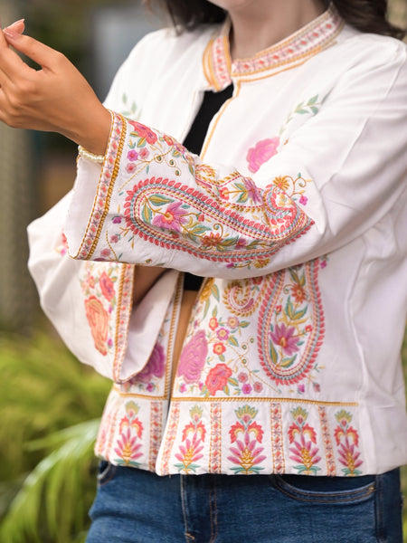 White Hand Work Cotton Jacket