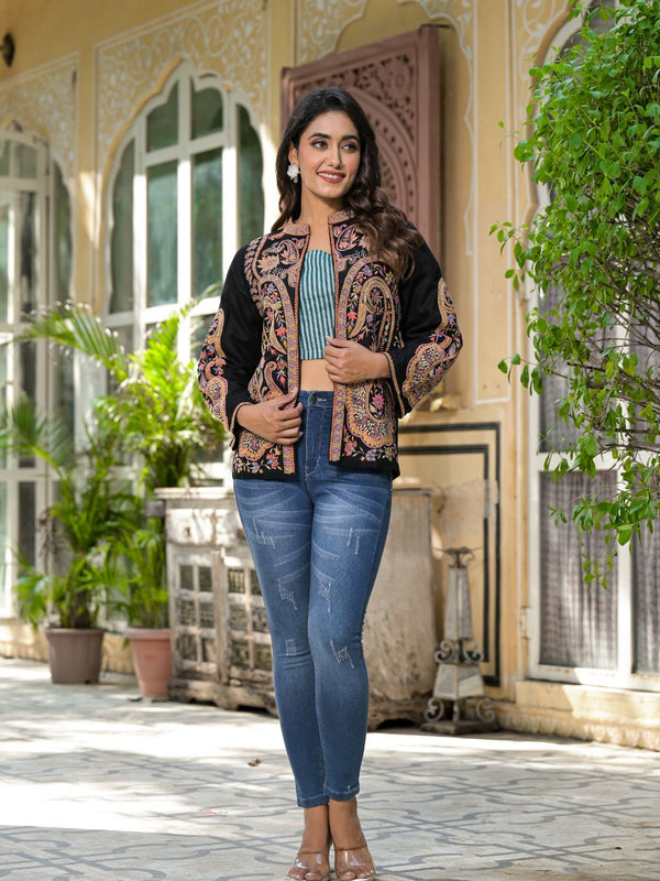 Winter Embroidered Jackets for Women: Elegant Styles to Elevate Your Festive Wardrobe 4 Black Handwork Jacket