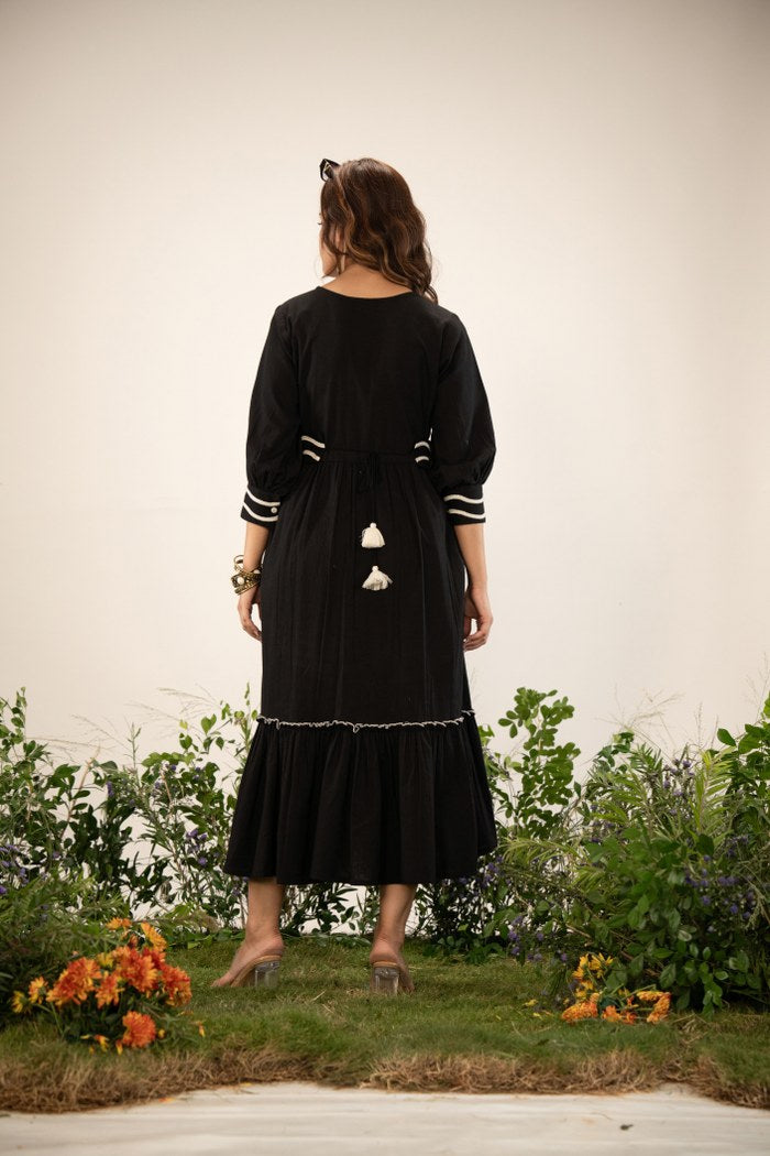 Designer Black Cotton Embroidery Maxi Dresses