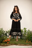 Designer Black Cotton Embroidery Maxi Dresses