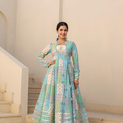 Sea Green Printed Angrakha Suit Set