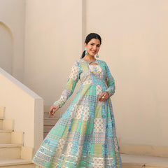 Sea Green Printed Angrakha Suit Set