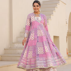 Printed Pink Angrakha Suit Set