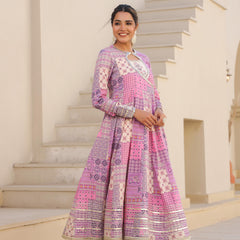 Printed Pink Angrakha Suit Set