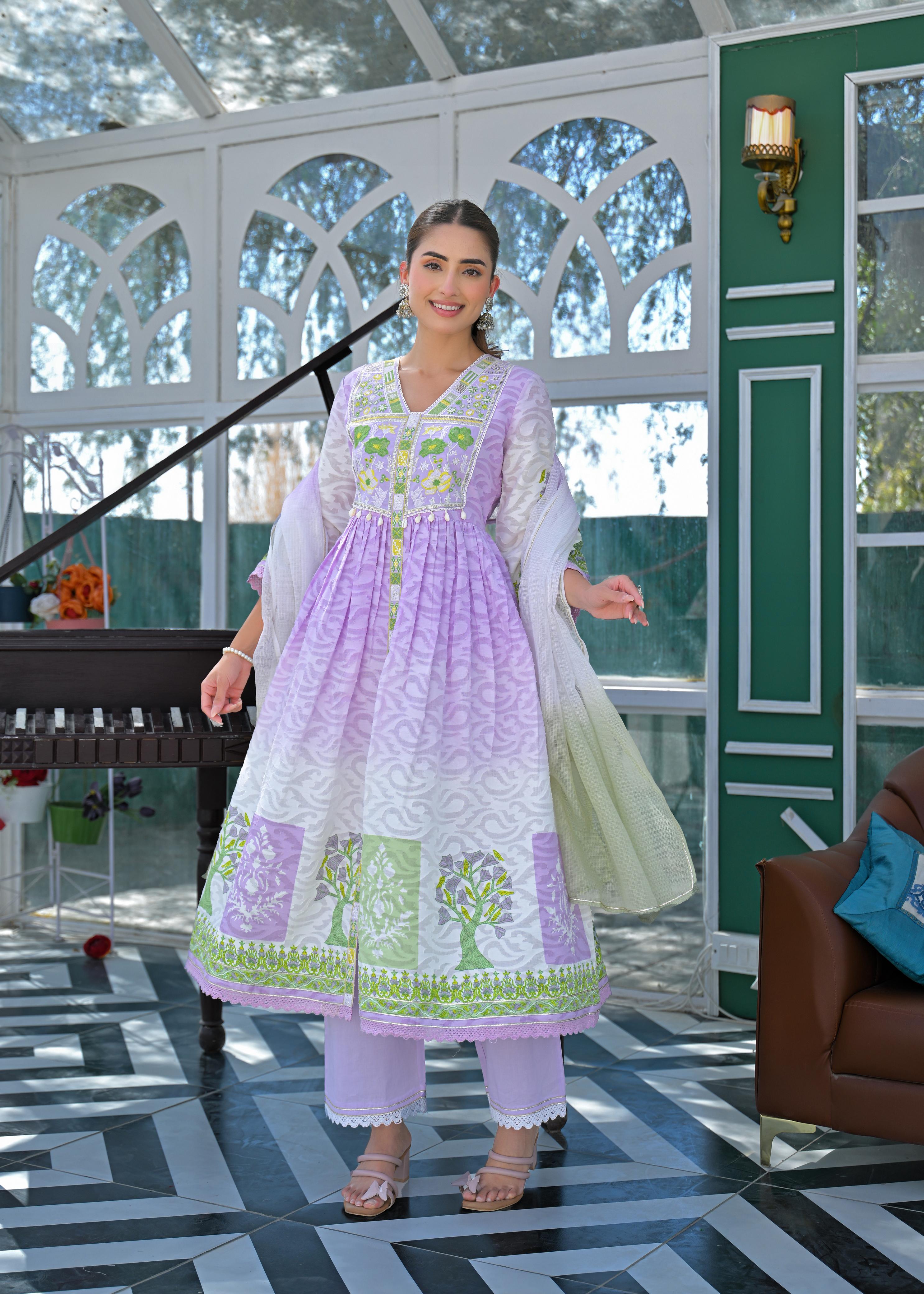 Lavender Haze Embroidered Anarkali Suit Set