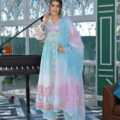 Light Blue Floral Embroidered Anarkali Suit Set