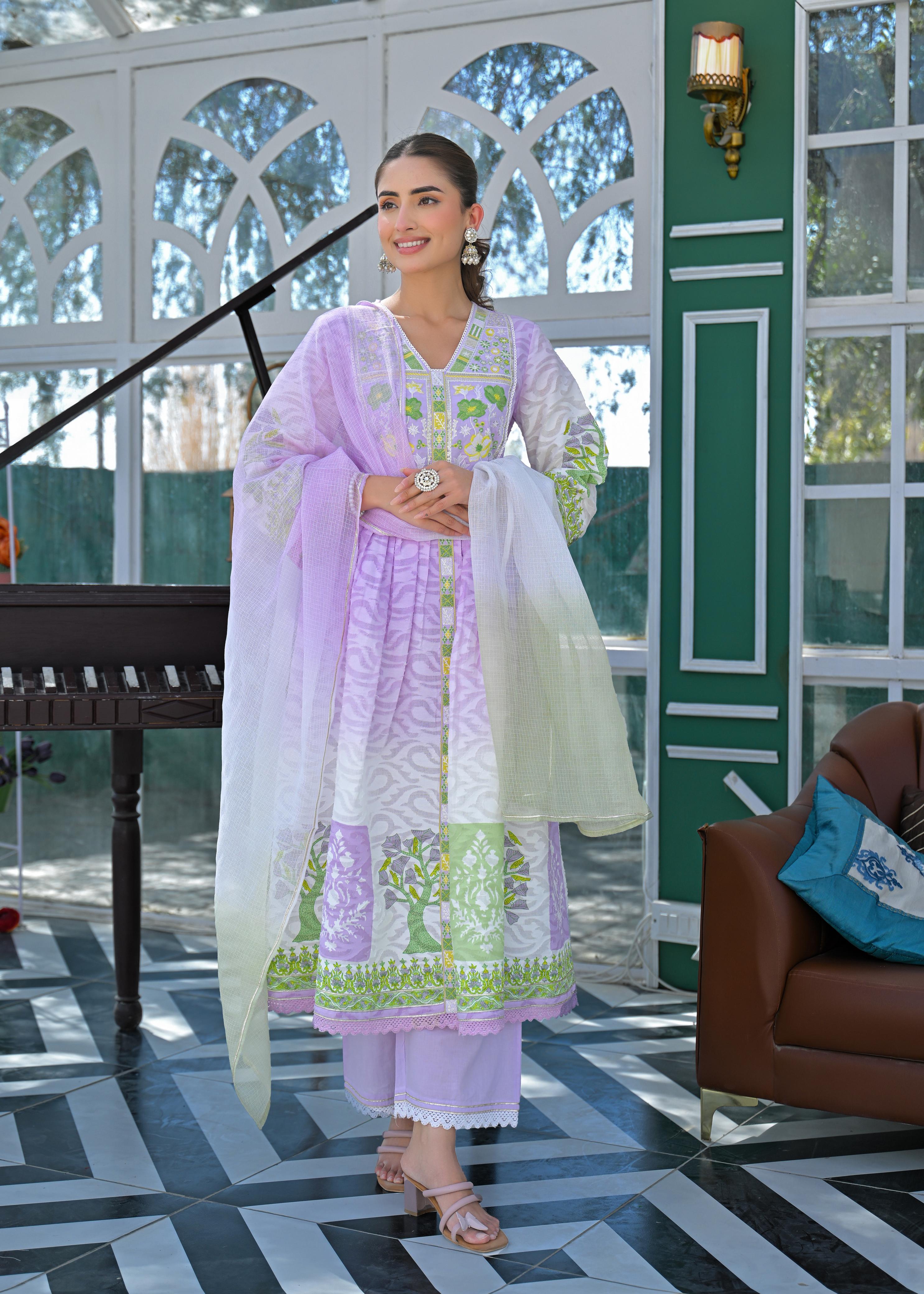 Lavender Haze Embroidered Anarkali Suit Set