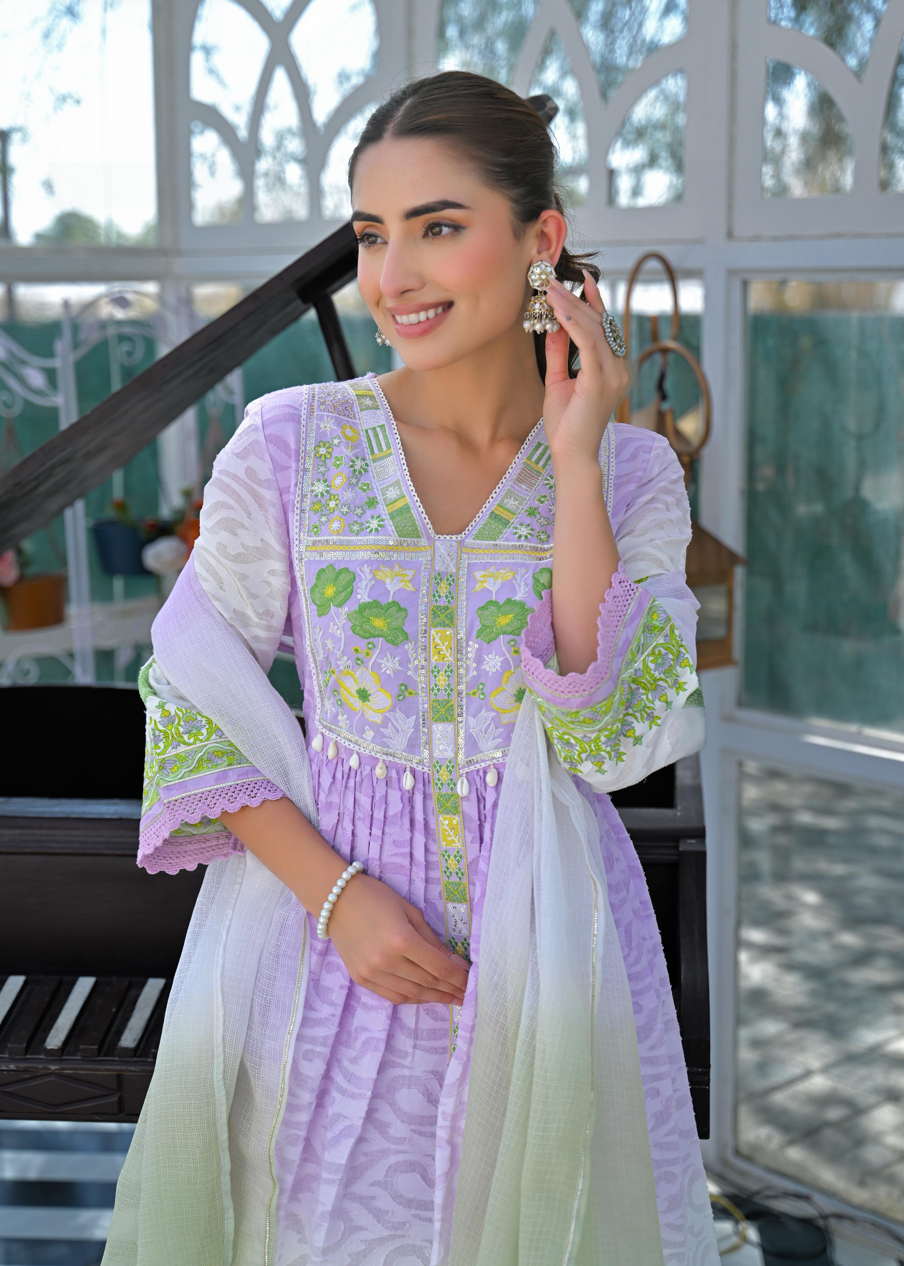 Lavender Haze Embroidered Anarkali Suit Set