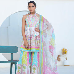 Dreamy White colouful Sharara Set