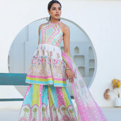 Dreamy White colouful Sharara Set
