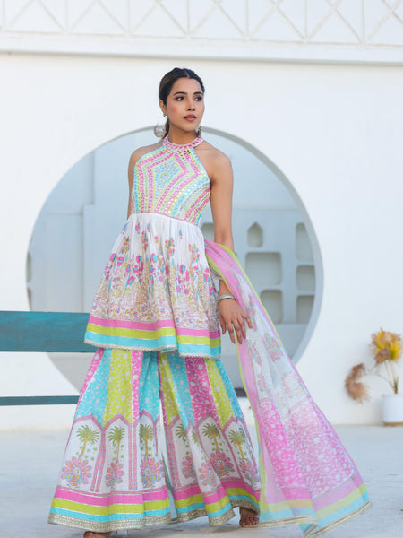 Dreamy White colouful Sharara Set