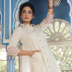 Brown Embroidered Beige Cotton Co-ord Set