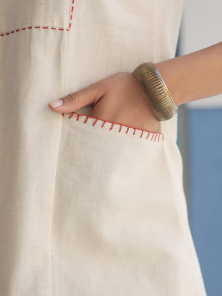 Brown Embroidered Beige Cotton Co-ord Set