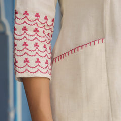 Maroon Embroidered Beige Cotton Co-ord Set