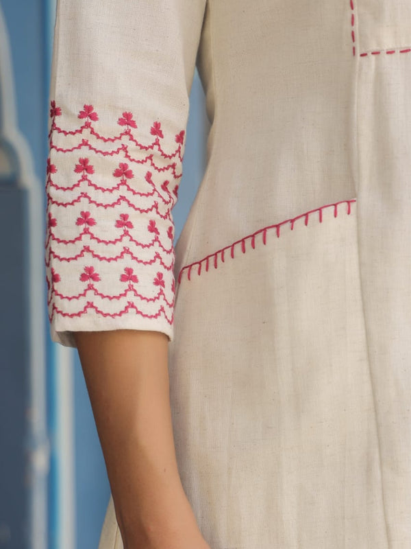Maroon Embroidered Beige Cotton Co-ord Set