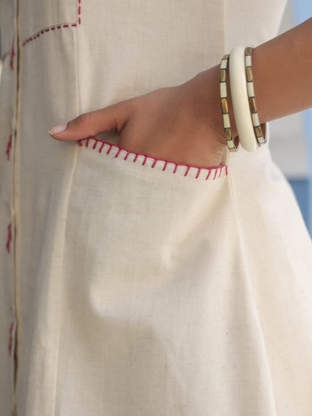 Maroon Embroidered Beige Cotton Co-ord Set