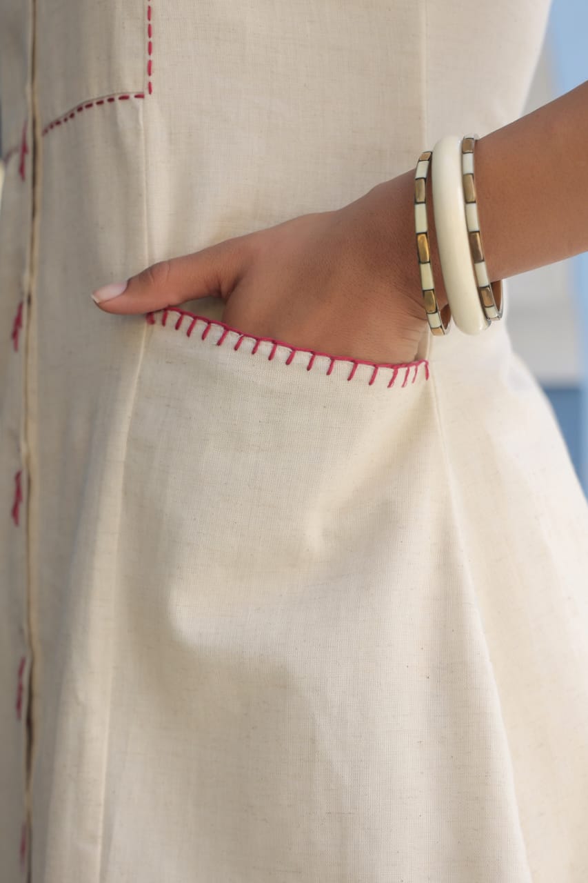 Maroon Embroidered Beige Cotton Co-ord Set